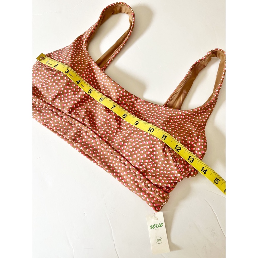 Aerie brown/pink/white polka dot scoop neck bikini top NWT M - Picture 9 of 10
